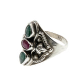 Wearable Art - Vintage Sterling Silver Natural Ruby & Emerald Artisan Ring (VR1143)