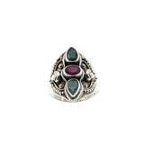 Wearable Art - Vintage Sterling Silver Natural Ruby & Emerald Artisan Ring (VR1143)