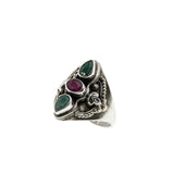 Wearable Art - Vintage Sterling Silver Natural Ruby & Emerald Artisan Ring (VR1143)