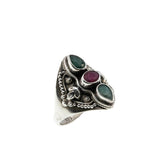 Wearable Art - Vintage Sterling Silver Natural Ruby & Emerald Artisan Ring (VR1143)