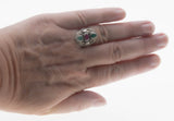 Wearable Art - Vintage Sterling Silver Natural Ruby & Emerald Artisan Ring (VR1143)