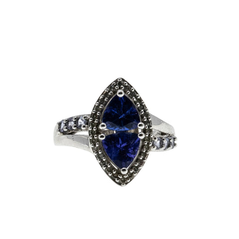Marquise Halo - Vintage Sterling Silver Tanzanite Inspired Crystal Rhinestone Ring (VR1144)