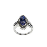 Marquise Halo - Vintage Sterling Silver Tanzanite Inspired Crystal Rhinestone Ring (VR1144)