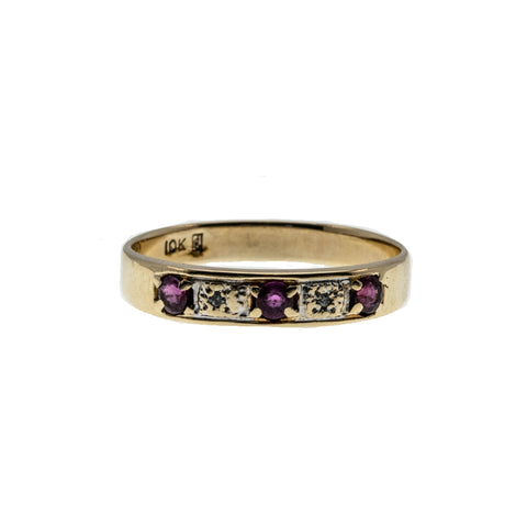 Ruby Diamond Duo - Vintage 10K Gold Ruby & Diamond Band Ring (VR903)