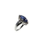 Marquise Halo - Vintage Sterling Silver Tanzanite Inspired Crystal Rhinestone Ring (VR1144)