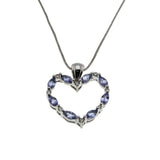 Love Heart - Vintage 14K White Gold Natural Tanzanite & Diamond Heart Pendant & Chain (VP312)