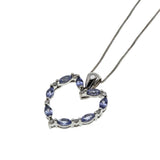 Love Heart - Vintage 14K White Gold Natural Tanzanite & Diamond Heart Pendant & Chain (VP312)