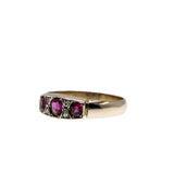 Crimson Trio - Victorian European 8K Gold Natural Ruby & Old Mine Cut Diamond Ring (VICR188)
