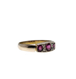 Crimson Trio - Victorian European 8K Gold Natural Ruby & Old Mine Cut Diamond Ring (VICR188)
