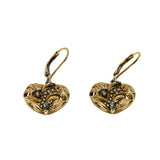 Jewelled Hearts - Vintage Signed 'Generations 1912' Gold Plated Sterling Silver Natural Green Fluorite & White Topaz Dangly Earrings (VE543)