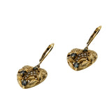 Jewelled Hearts - Vintage Signed 'Generations 1912' Gold Plated Sterling Silver Natural Green Fluorite & White Topaz Dangly Earrings (VE543)