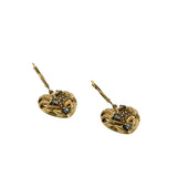 Jewelled Hearts - Vintage Signed 'Generations 1912' Gold Plated Sterling Silver Natural Green Fluorite & White Topaz Dangly Earrings (VE543)