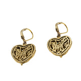 Jewelled Hearts - Vintage Signed 'Generations 1912' Gold Plated Sterling Silver Natural Green Fluorite & White Topaz Dangly Earrings (VE543)