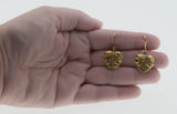 Jewelled Hearts - Vintage Signed 'Generations 1912' Gold Plated Sterling Silver Natural Green Fluorite & White Topaz Dangly Earrings (VE543)