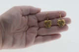 Jewelled Hearts - Vintage Signed 'Generations 1912' Gold Plated Sterling Silver Natural Green Fluorite & White Topaz Dangly Earrings (VE543)