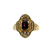 Art Deco Revival - Vintage Signed 'Generations 1912' Gold Plated Sterling Silver Natural Rhodolite Garnet & White Topaz Ring (VR1147)