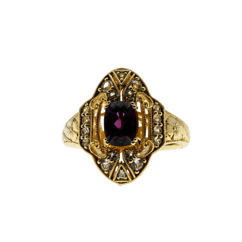 Art Deco Revival - Vintage Signed 'Generations 1912' Gold Plated Sterling Silver Natural Rhodolite Garnet & White Topaz Ring (VR1147)