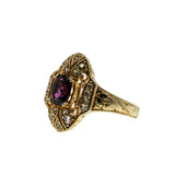 Art Deco Revival - Vintage Signed 'Generations 1912' Gold Plated Sterling Silver Natural Rhodolite Garnet & White Topaz Ring (VR1147)