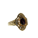 Art Deco Revival - Vintage Signed 'Generations 1912' Gold Plated Sterling Silver Natural Rhodolite Garnet & White Topaz Ring (VR1147)
