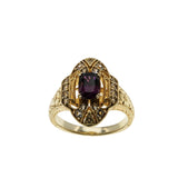 Art Deco Revival - Vintage Signed 'Generations 1912' Gold Plated Sterling Silver Natural Rhodolite Garnet & White Topaz Ring (VR1147)