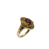 Art Deco Revival - Vintage Signed 'Generations 1912' Gold Plated Sterling Silver Natural Rhodolite Garnet & White Topaz Ring (VR1147)