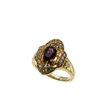 Art Deco Revival - Vintage Signed 'Generations 1912' Gold Plated Sterling Silver Natural Rhodolite Garnet & White Topaz Ring (VR1147)