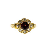 Edwardian Revival - Vintage Signed 'Generations 1921' Gold Plated Sterling Silver Natural Garnet & White Zircon Cluster Ring (VR1148)