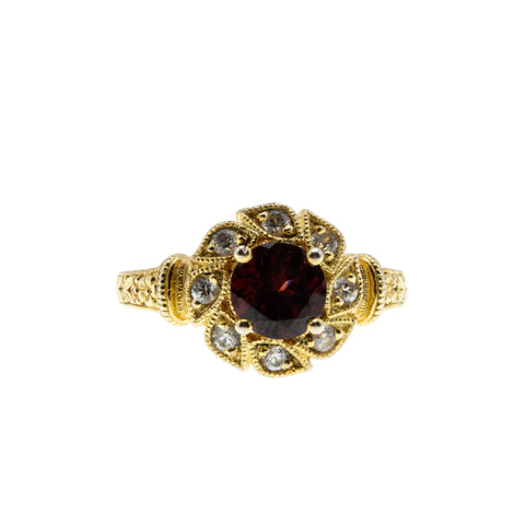 Edwardian Revival - Vintage Signed 'Generations 1921' Gold Plated Sterling Silver Natural Garnet & White Zircon Cluster Ring (VR1148)