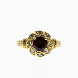 Edwardian Revival - Vintage Signed 'Generations 1921' Gold Plated Sterling Silver Natural Garnet & White Zircon Cluster Ring (VR1148)