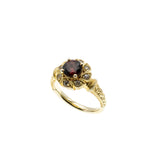 Edwardian Revival - Vintage Signed 'Generations 1921' Gold Plated Sterling Silver Natural Garnet & White Zircon Cluster Ring (VR1148)
