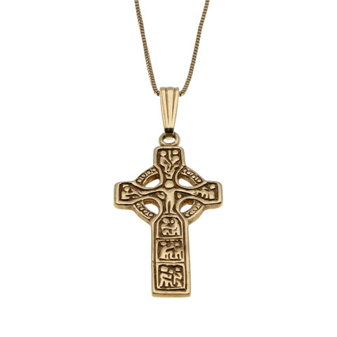 The Duleek Cross - Vintage Irish 9K Gold Celtic Engraved Cross Pendant & Chain (VP313)