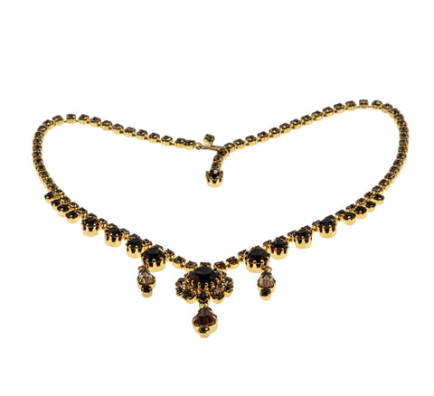 Cognac Jewel - Vintage Gold Plated Austrian Crystal Rhinestone Necklace (VN274)