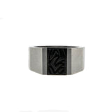 Sleek & Modernistic  - Estate Triton Stainless Steel  Black & Silver Engraved Gents Ring (ER333)