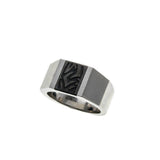 Sleek & Modernistic  - Estate Triton Stainless Steel  Black & Silver Engraved Gents Ring (ER333)