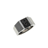 Sleek & Modernistic  - Estate Triton Stainless Steel  Black & Silver Engraved Gents Ring (ER333)