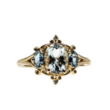 Sea & Sky - Vintage 14K Gold Natural Aquamarine, Blue Topaz & Diamond Engraved Ring (VR1150)