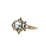 Sea & Sky - Vintage 14K Gold Natural Aquamarine, Blue Topaz & Diamond Engraved Ring (VR1150)