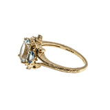 Sea & Sky - Vintage 14K Gold Natural Aquamarine, Blue Topaz & Diamond Engraved Ring (VR1150)