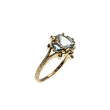 Sea & Sky - Vintage 14K Gold Natural Aquamarine, Blue Topaz & Diamond Engraved Ring (VR1150)