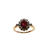 Scarlet Jewel - Vintage 18K Gold Natural Ruby & Diamond Bespoke Ring (VR1152)
