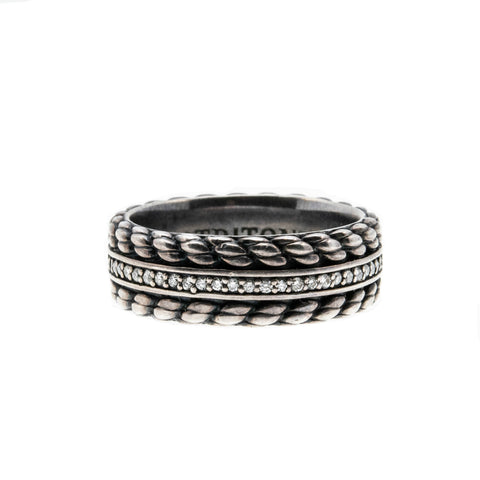 Triton - Estate Sterling Silver Diamond Eternity Braided Gents Wedding Band Ring (ER339)