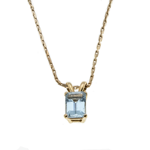 Sea Of Blue - Vintage 14K Gold Natural Aquamarine Pendant & 10K Gold Chain (VP209)