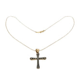Faith & Devotion - Edwardian Spanish 18K Gold & Silver Rose Cut Diamond Cross Pendant  & 14K GF Chain (EDP038)