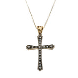 Faith & Devotion - Edwardian Spanish 18K Gold & Silver Rose Cut Diamond Cross Pendant  & 14K GF Chain (EDP038)