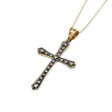Faith & Devotion - Edwardian Spanish 18K Gold & Silver Rose Cut Diamond Cross Pendant  & 14K GF Chain (EDP038)