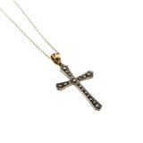 Faith & Devotion - Edwardian Spanish 18K Gold & Silver Rose Cut Diamond Cross Pendant  & 14K GF Chain (EDP038)