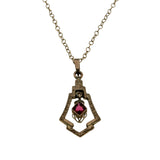 Walk In The Park - Edwardian 8K Gold Ruby Paste Engraved Pendant & 14K Gold Filled Chain (EDP039)