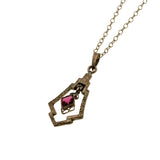 Walk In The Park - Edwardian 8K Gold Ruby Paste Engraved Pendant & 14K Gold Filled Chain (EDP039)