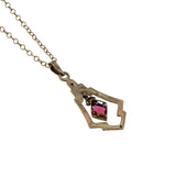 Walk In The Park - Edwardian 8K Gold Ruby Paste Engraved Pendant & 14K Gold Filled Chain (EDP039)
