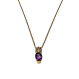 Violet Must Have - Vintage 10K Gold Natural Amethyst & diamond Pendant & Chain (VP314)